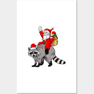 Santa onn Raccoon Posters and Art